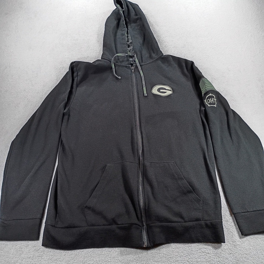 Colosseum Mens Green Bay Packers Black XL Full Zip Waffle Knit Hoodie OHT